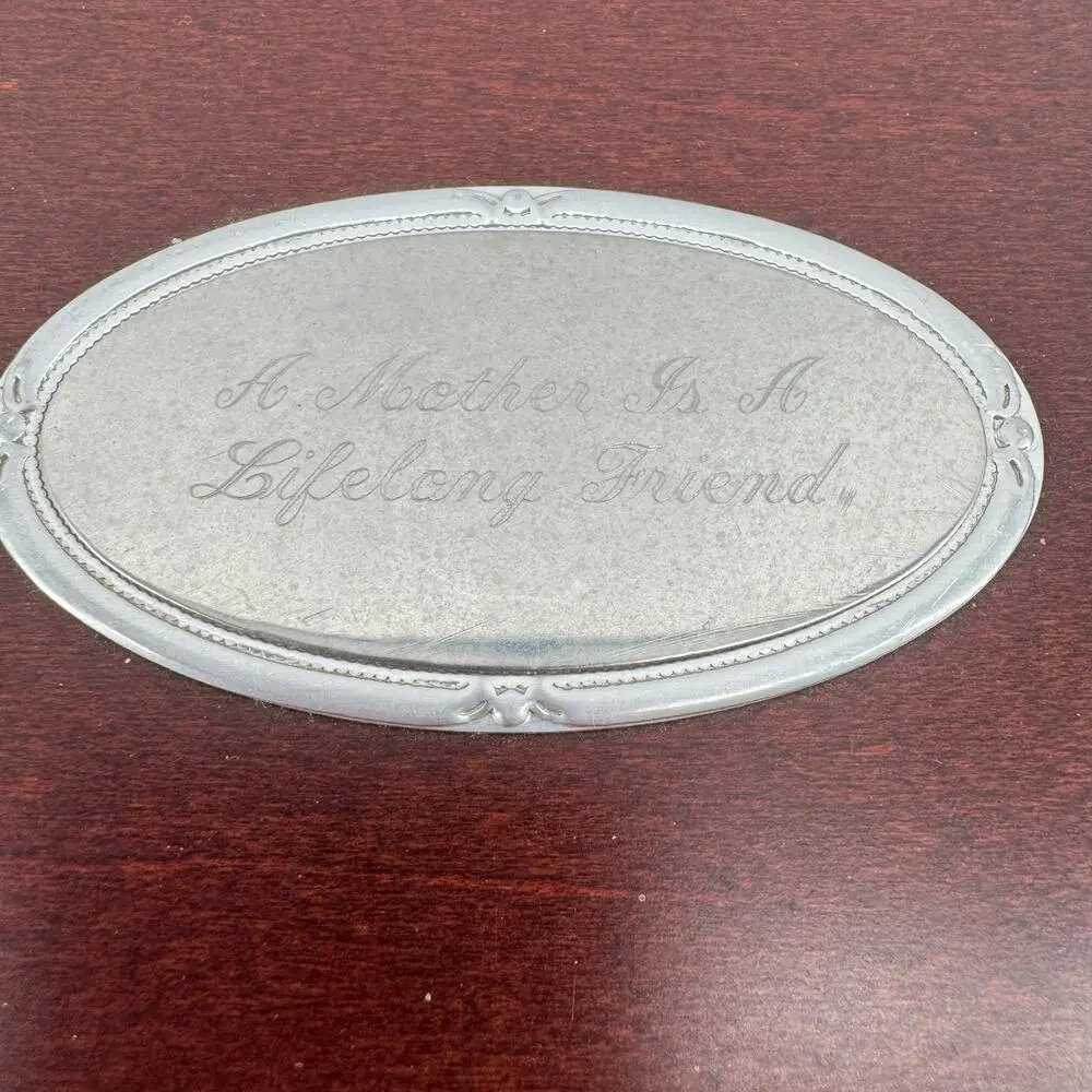 Wooden Jewelry Keepsake Box Lift-Out Tray Silver Plaque Mother Gift